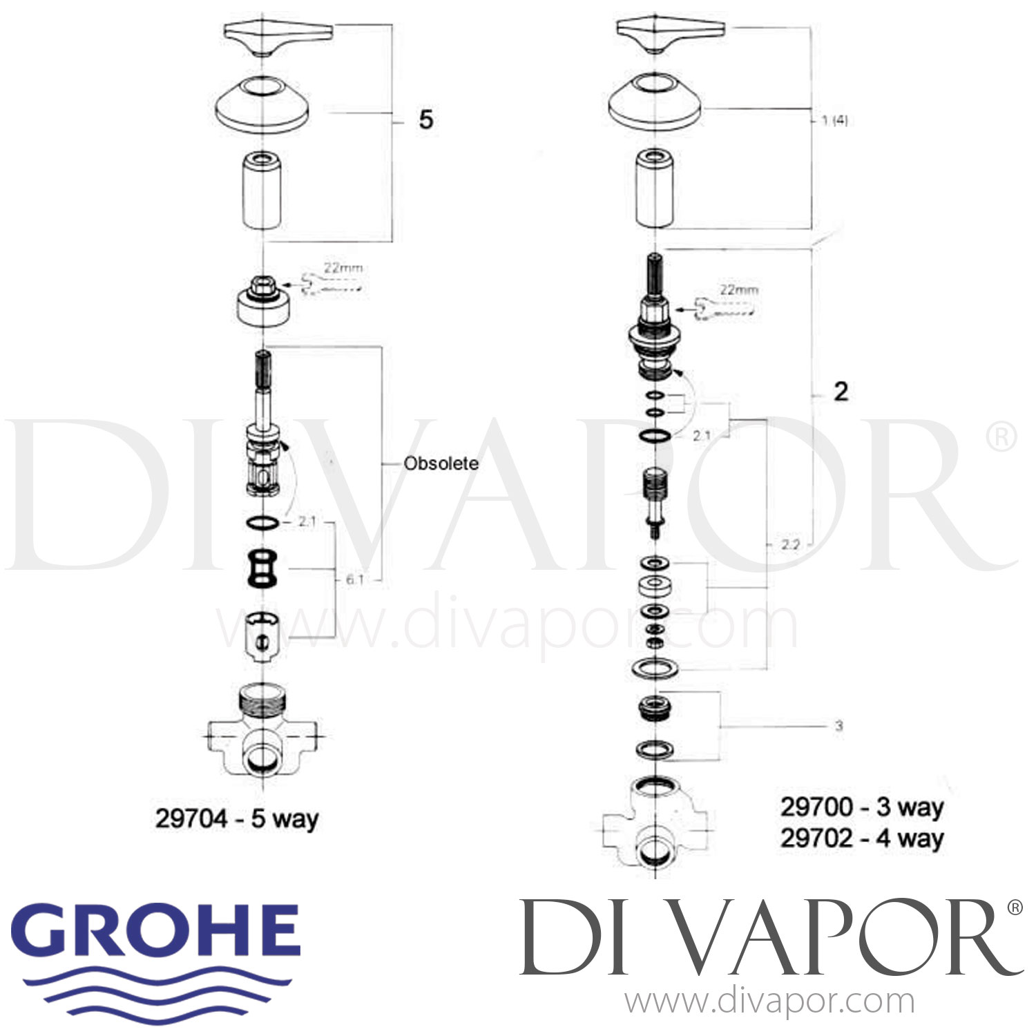 Grohe 29700 29702 29704 Shower Diverter Valves Spare Parts